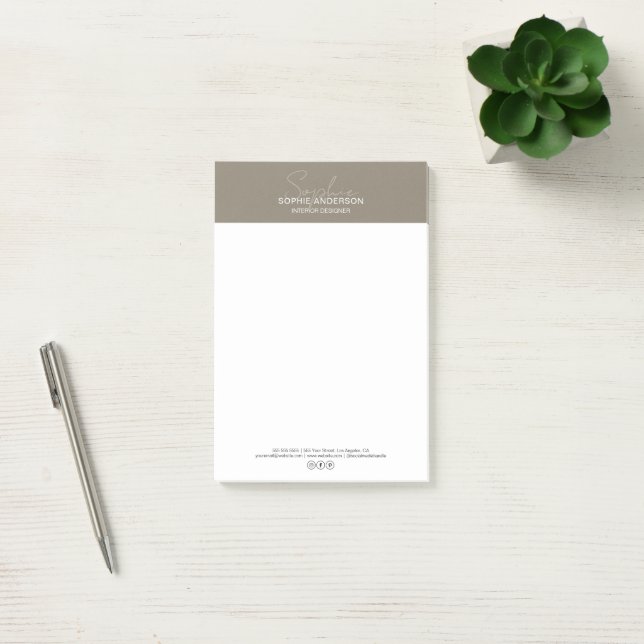 Modern Script Taupe Professionell Verksamhet Post-it Block (Kontor)