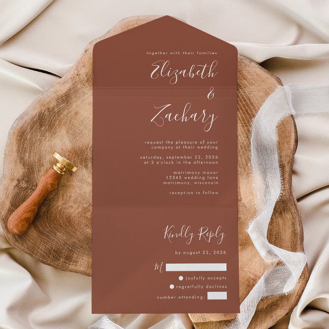Modern Script Terracotta Burnt Orange Bröllop (Skapare uppladdad)