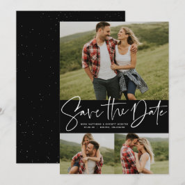 Modern script trendig tre foto spara datumet