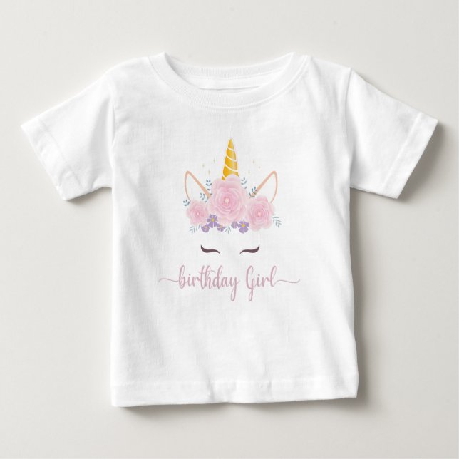 Modern Script Unicon Birthday Girl T Shirt (Framsida)