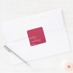 Modern Script Viva Magenta Minimalistic Bröllop Fyrkantigt Klistermärke