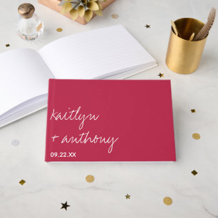 Modern Script Viva Magenta Minimalistic Bröllop Gästböcker