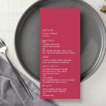 Modern Script Viva Magenta Minimalistic Bröllop Meny<br><div class="desc">Fira i stil med dessa snyggtar och mycket trendig menykort i bröllop. Den här designen är lätt att anpassa med din speciella händelsetext och dina gäster blir glada när de ser dessa fantastiska menyer. Matchande objekt finns i samlingen.</div>