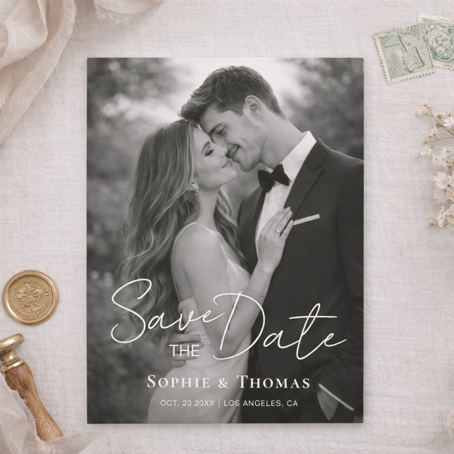 Modern Script Wedding 2 Photos Save the Date (Modern Script Wedding 2 Photos Save the Date)