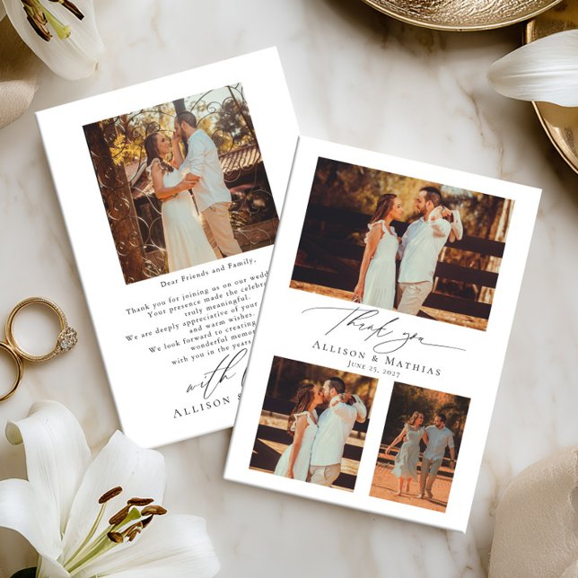 Modern Script Wedding Photo Collage Tack Kort (Skapare uppladdad)