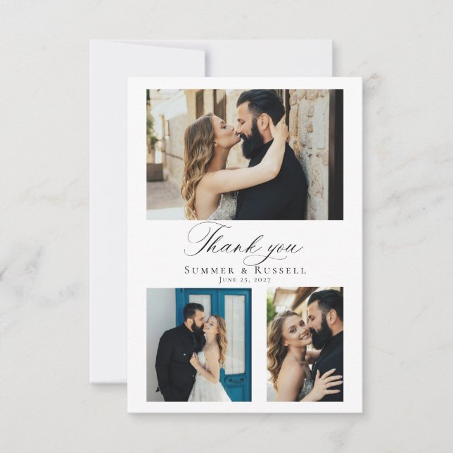Modern Script Wedding Photo Collage Tack Kort (Framsida)