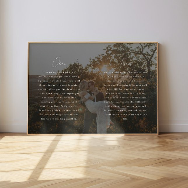 Modern Script Wedding Vows Custom Names & Photo Poster (Skapare uppladdad)