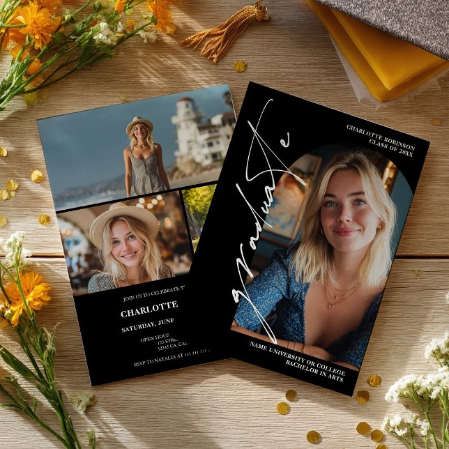  Modern Script white graduate photo graduation Inbjudningar (Modern Script white graduate photo graduation Invitation)