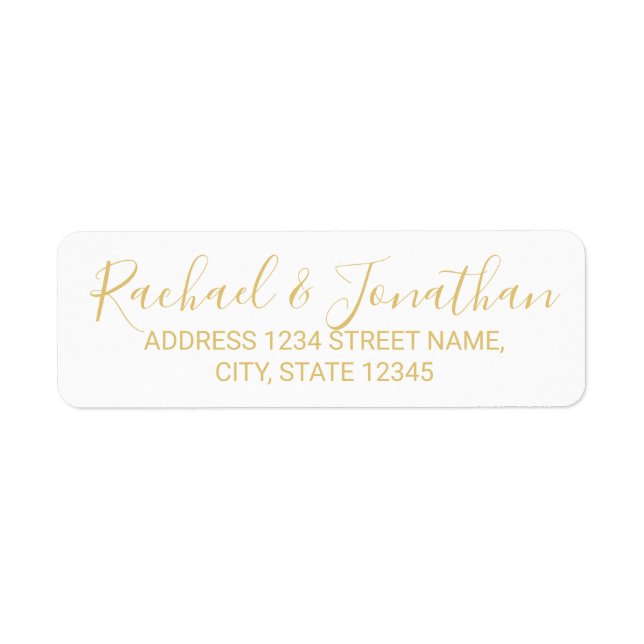 Modern Script White och Guld Bröllop Returadress Etikett (Framsidan)