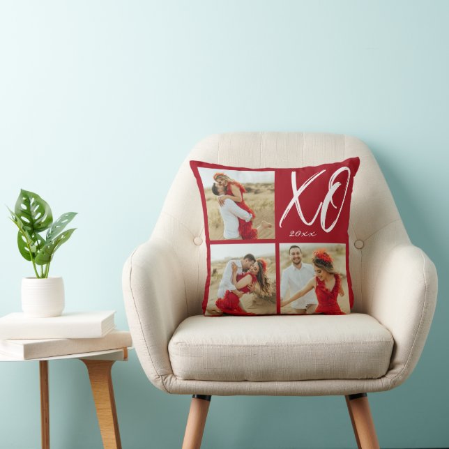 Modern Script XO Års Foto Collage Hjärtan Kudde (Stol)