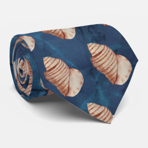 Modern Sea Blue Seashell Neck Tie Slips