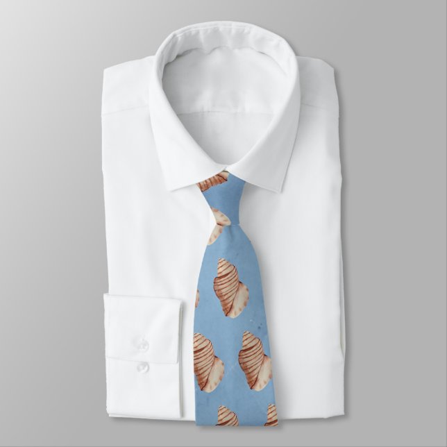 Modern Sea Blue Seashell Neck Tie Slips (Bunden)