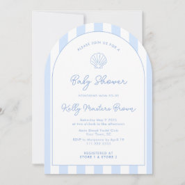 Modern Sea Snäcka Blue & White Coastal Baby Shower Inbjudningar