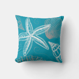 Modern Seashell Beach House Aqua Blue Starfish Kudde