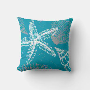 Modern Seashell Beach House Aqua Blue Starfish Kudde