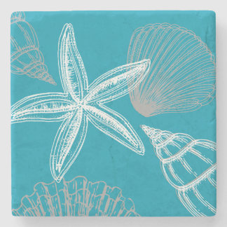 Modern Seashell Beach House Aqua Blue Starfish Stenunderlägg