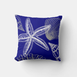 Modern Seashell Beach House Blue White Starfish Kudde