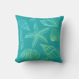Modern Seashell Blue Grönt Teal Ombre Beach Snäcka Kudde
