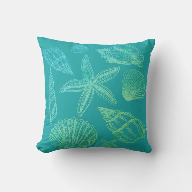 Modern Seashell Blue Grönt Teal Ombre Beach Snäcka Kudde (Framsida)