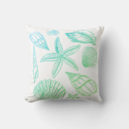 Modern Seashell Blue Grönt White Ombre Beach Snäck Kudde