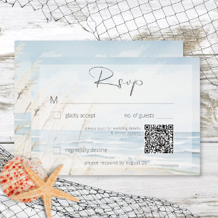 Modern Seaside Watercolor Beach Wedand QR-kod OSA Kort