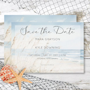 Modern Seaside Watercolor Beach Wedand Spara Datumet