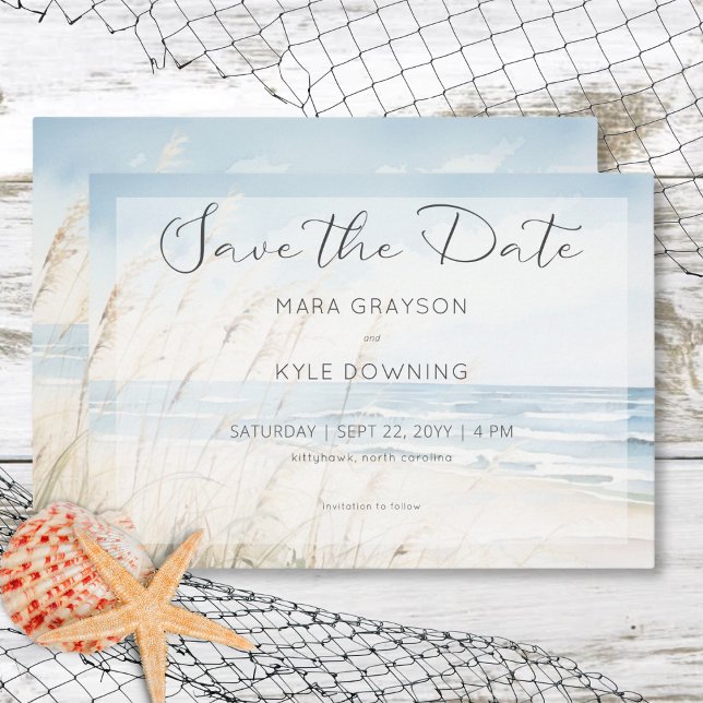 Modern Seaside Watercolor Beach Wedand Spara Datumet (Modern Seaside Watercolor Beach Wedding Save the Date Card)