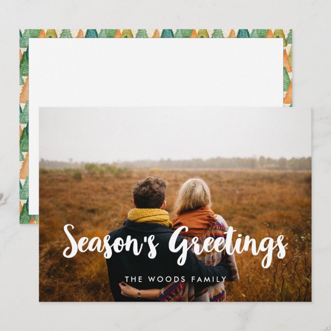 Modern Season's Greetings Family Photo Julkort (Fram/baksida)