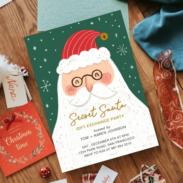 Modern Secret Santa Gift Exchange Red & Grönt Inbjudningar (Skapare uppladdad)
