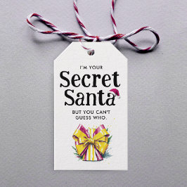 Modern Secret Santa Röd Gul Slinga Vattenfärg Presentetikett
