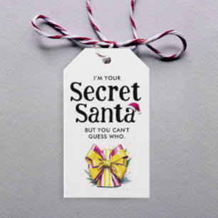 Modern Secret Santa Röd Gul Slinga Vattenfärg Presentetikett