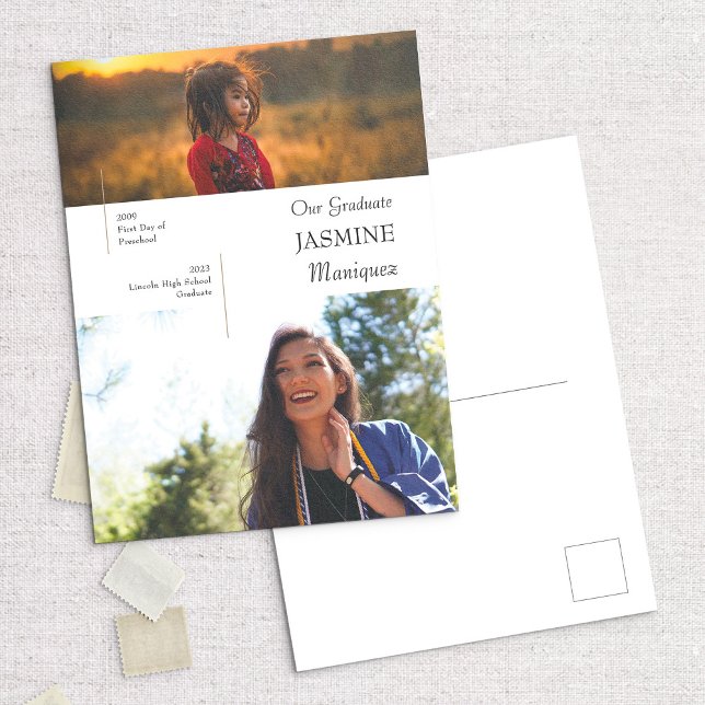 Modern sedan och nu fotomeddelande i Studenten Vykort (Skapare uppladdad)