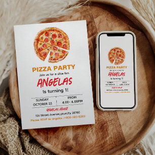Modern Segce Baby Pizza 1:a födelsedag Inbjudningar