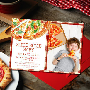 Modern Segce Baby Pizza Birthday Inbjudningar