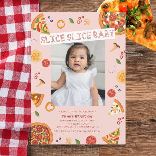 Modern Segce Baby Pizza, första födelsedag Inbjudningar