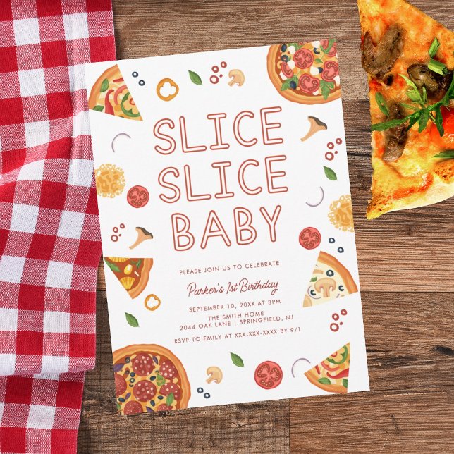 Modern Segce Baby Pizza, första födelsedag Inbjudningar (Skapare uppladdad)