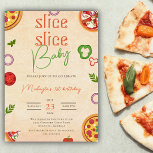 Modern Segment Baby Pizza Första födelsedag Invit Inbjudningar