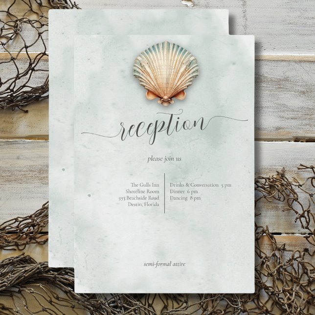 Modern semester vid kustvåtmarks-Aqua-bröllop Tilläggskort (Modern Coastal Seashell Aqua Wedding Reception Enclosure Card)