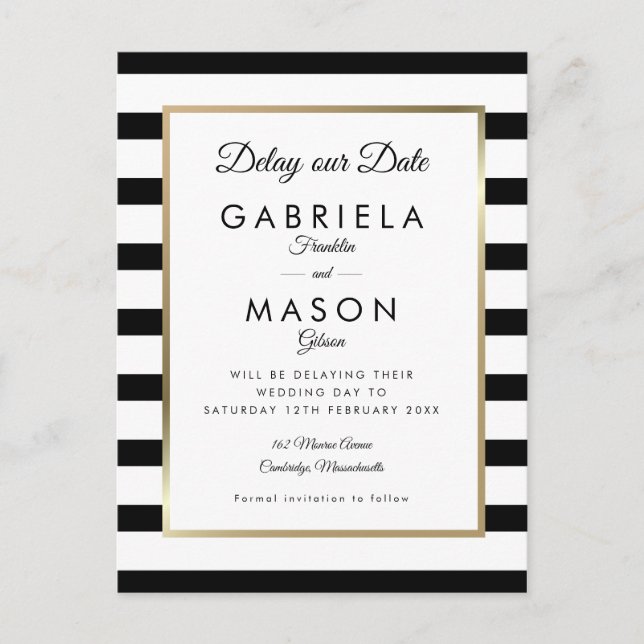 Modern senareläggning av uppskjutet datum, svart o vykort (Framsida)