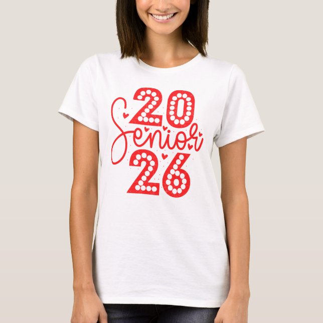 Modern Senior 2026 Skriftprickig Examen T Shirt (Framsida)