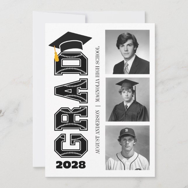 Modern Senior Baseball Player Photo Graduation Inbjudningar (Framsida)
