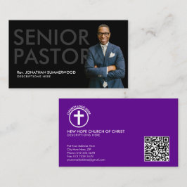 Modern Senior Pastor med Foto Svart Visitkort