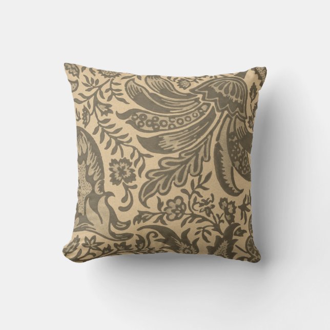 Modern Sepia Tan Botanical Monogram Kudde (Framsida)