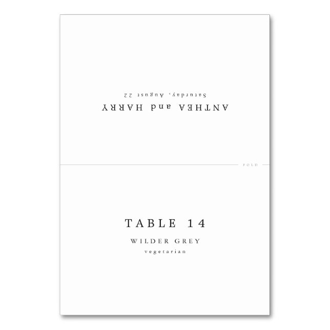 Modern Serif Wedding Place Cards With Meal Choice Bordsnummer (Framsidan)