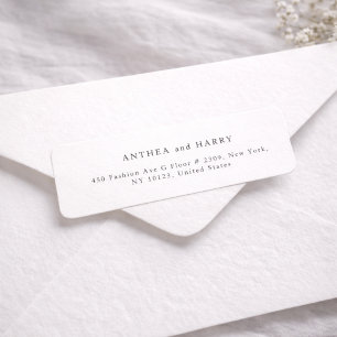 Modern seriff typografi bröllops returadress etikett
