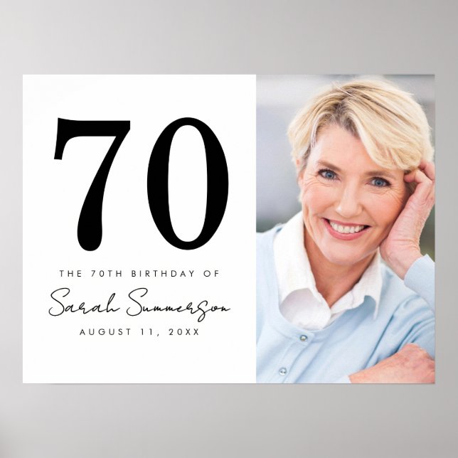 Modern Seveny Black White Photo 70th Birthday Poster (Framsidan)