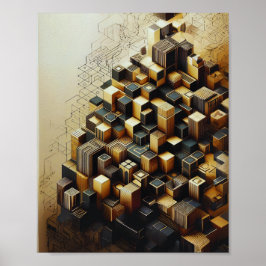 Modern sexkantig Guld & Black Abstrakt Wall Poster
