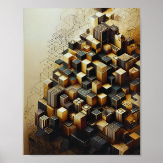 Modern sexkantig Guld & Black Abstrakt Wall Poster
