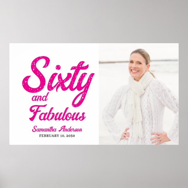 Modern sextio och fantastisk rosa 60-årsfest poster (Framsidan)
