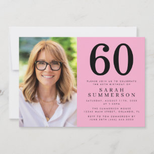 Modern sextio svart rosa foto 60-årsfest inbjudningar